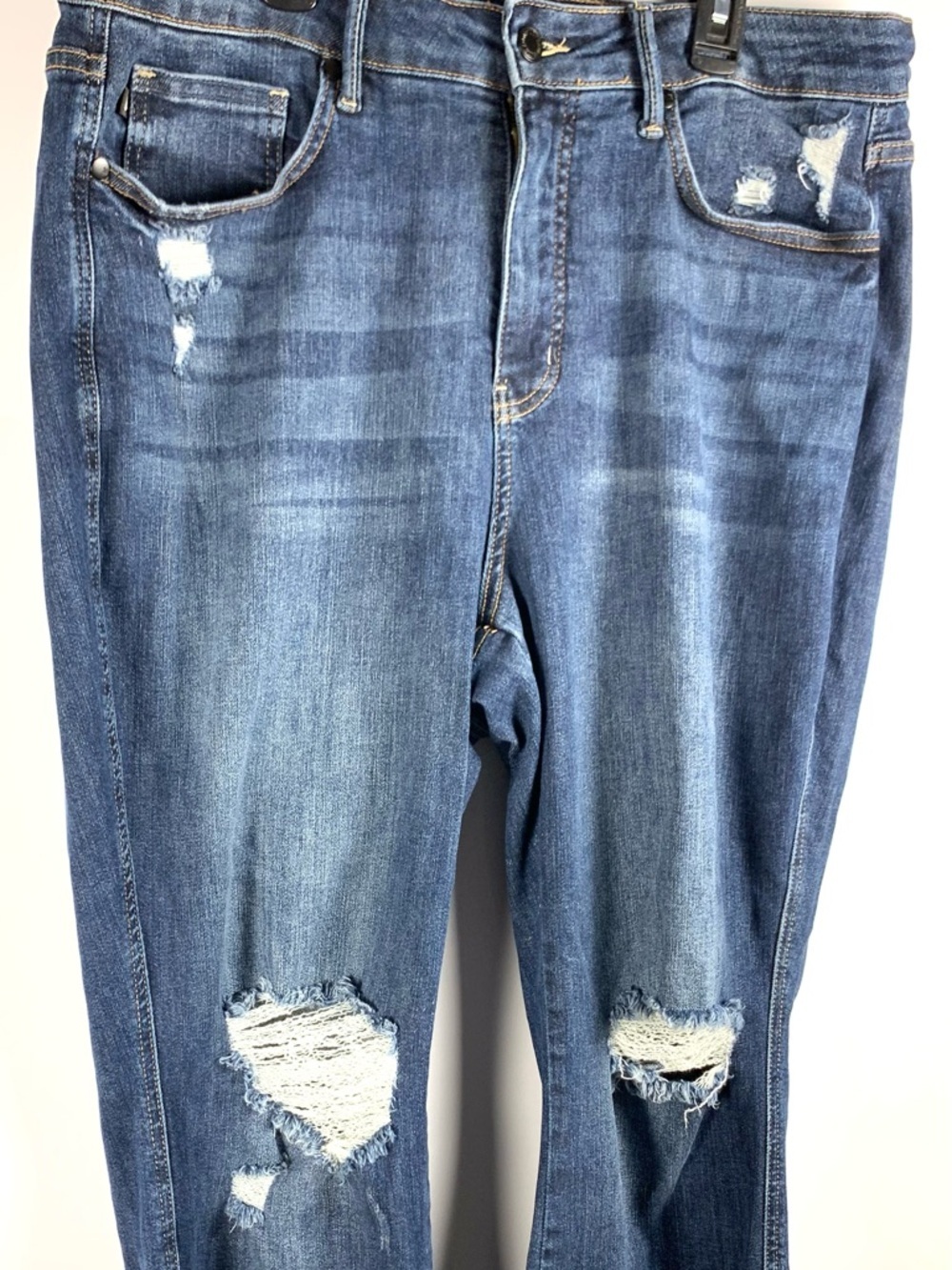 Judy Blue Flare Jeans 16W Dark Wash Distressed Raw Hem Stretch Denim Womens - Picture 2 of 14